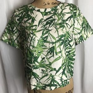 Massimo Dutti Short Sleeve Top in Cream/Green Leaf Print